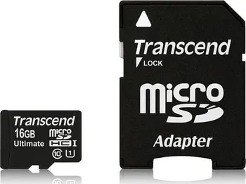 Paměťová karta Transcend microSDHC 16 GB Class 10 UHS-I U1 + SD adaptér (TS16GUSDHC10U1)