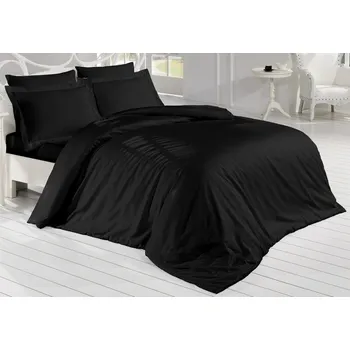 Povlečení Brotex Černá satén 200 x 240, 2x 70 x 90 cm zipový uzávěr