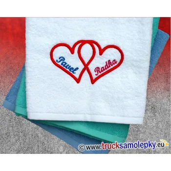 Ručník Ručník z lásky - srdíčka se jmény (Ručník z kvalitního froté 400 g/m2 o rozměrech 50 x 100 cm a výšivkou)