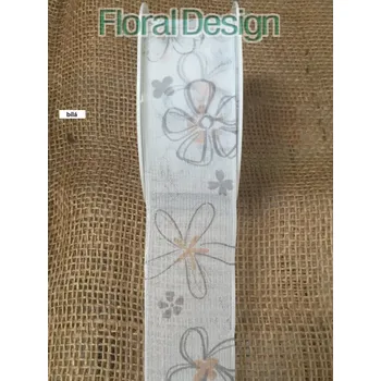 Stuha Stuha 40mm x 20m kytka bílá