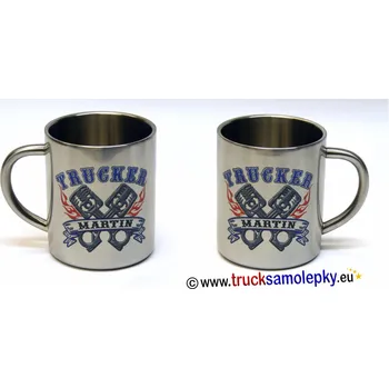 Nerezový hrnek TRUCKER - PISTONS se jménem (Luxusní nerezový termohrnek 250 ml s oboustranným potiskem)
