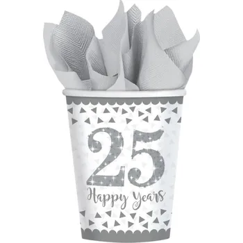 Jednorázové nádobí Stříbrné kelímky č. 25 - 8 ks, 266 ml