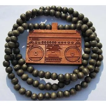 Náhrdelník Blingstar Dřevěný Přívěsek Wood Boombox + Korále - BR452