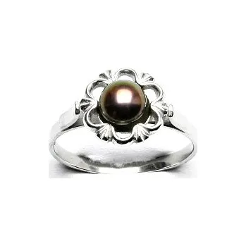 Prsten Stříbrný prsten, přírodní říční perla černá T 1525