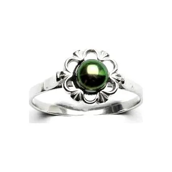 Prsten Stříbrný prsten, přírodní říční perla černá (do zelena), T 1525