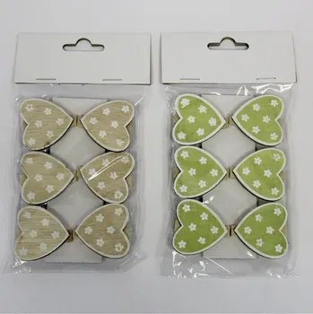 Zahradní dekorace Srdce kolíček dřevo 6ks/5cm natural/zelená (HAE-171473N.G)