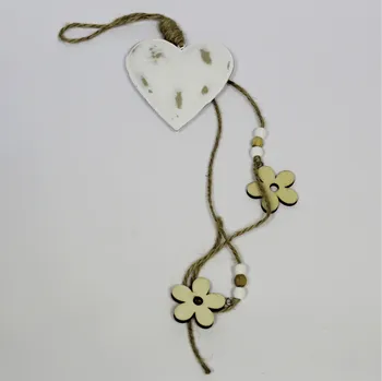 Srdce závěs plech/dřevo 8,5x48cm bílá/natural (HFT-17B080B)