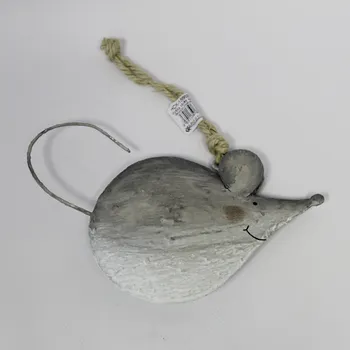 Vánoční dekorace Myška závěs kov 20x10cm šedá (HCK-15662L)