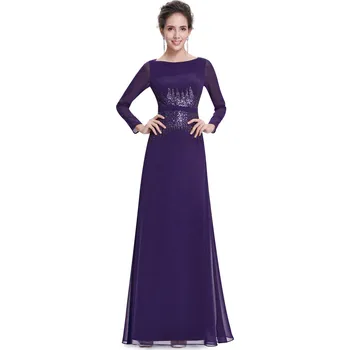 Dámské šaty Ever Pretty Plesové šaty fialové s dlouhým rukávem 8635 Velikost: XS / 34 / 04 / 06