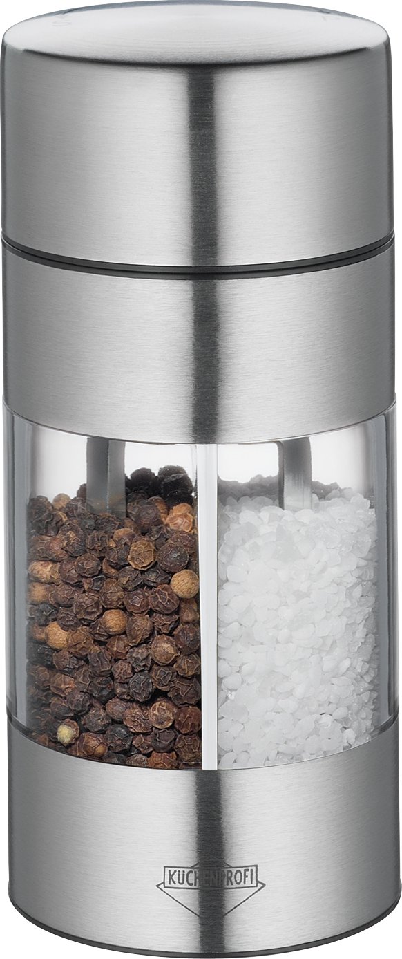 Küchenprofi Trattoria Combinatiemolen van roestvrij staal, gevuld met zout en peper, 14 cm, keramische molen, handmatige zout- en pepermolen, zout- en pepermolen