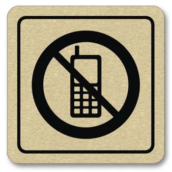 Poháry.com Piktogram zákaz používání mobilů zlato Informační tabulka Poháry.com Piktogram zákaz používání mobilů zlato