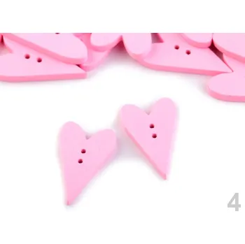 Knoflík Knoflík dřevěný 21x33 mm Srdce 120349 - růžový