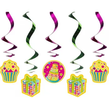 Party dekorace Partydeco Závěsné spirály narozeninové barevné 60 cm