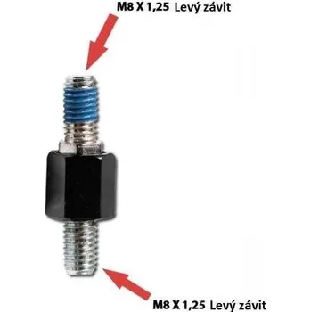 Motodíl Redukce na zrcátka na motorku, černá, M8 levý => M8 levý