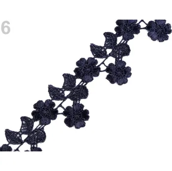 Stuha Krajka květinová 45mm - navy- 140 cm
