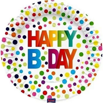Party dekorace TALÍŘE PÁRTY DUHOVÉ HAPPY B DAY 23 cm 8 ks 65110