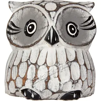 Soška dřevěná Sova šedá řezba 8 cm