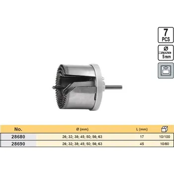 Vrták Sada výkružníků, korunek VOREL do dřeva 26-63mm 7ks TO-28680 kalené