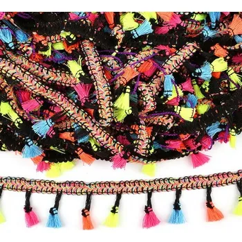 Prýmek - střapečky 40 mm, barevné střapečky s barevným prýmkem, 1,8m