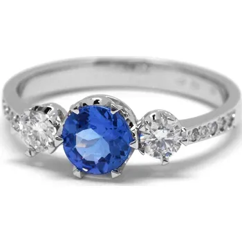 Prsten Klenoty Budín Ručně vyrobený prsten z bílého zlata s diamanty a tanzanitem J-29010-17 (J-29010-17 - POŠTOVNÉ ZDARMA!!! - velikost prstene libovolná)