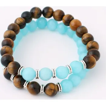 Souprava šperků Sada náramků akvamarín a tygří oko