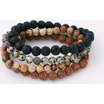 Souprava šperků Sada náramků jaspis láva a rudrakša