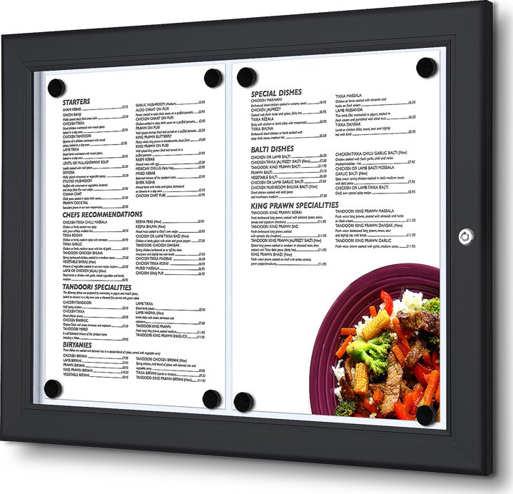 Černá Menu vitrína 2xA4, bez topkarty