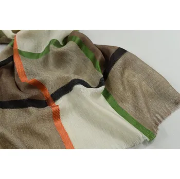 Šála Vlněná vzorovaná šála - kombinace smetanových a světle hnědých kostek