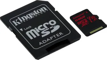 Paměťová karta Kingston Canvas React microSDXC 64 GB UHS-I V30 A1 + SD adaptér (SDCR/64GB)