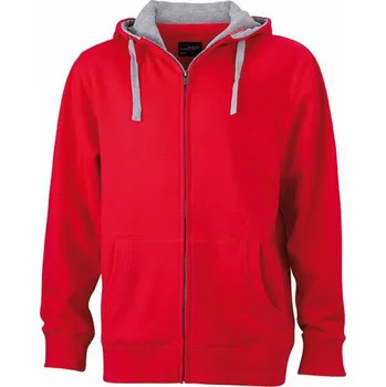 Pánská mikina Daiber Pánská mikina na zip s kapucí Lifestyle Zip-Hoody JN963 Barva: Červená - Šedá vřesová, Velikost: XXL