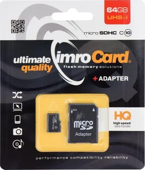 Paměťová karta Imro microSDXC 64 GB Class 10 UHS-I U1 + SD adaptér (34216)