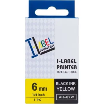 Pásek do tiskárny Kompatibilní páska s Casio XR-6YW1, 6mm, černý tisk na žlutém podkladu