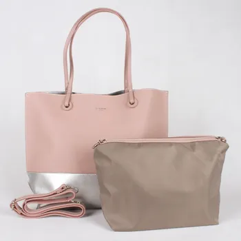 Světlerůžová kabelka na rameno + kabelka etue David Jones CM3771