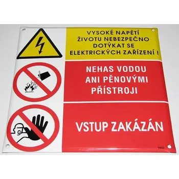 9002 STANDARD - Vysoké napětí - Životu nebezpečno dotýkat se el. zařízení - Nehas vodou - Vstup zakázán smalt 297x297 mm