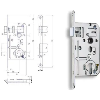 zadlabací zámek Zadlabací zámek vložkový, 72/50/80, čelo 20/220, Hobes K 133 pravolevý Varianta: Hobes K 133 pravolevý, zinek bílý