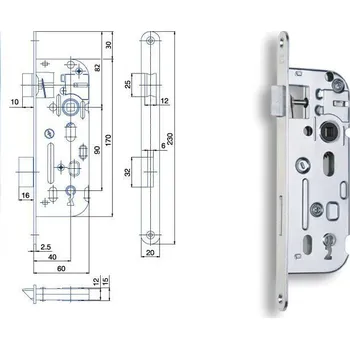 zadlabací zámek Zadlabací zámek obyčejný, P-L, 90/40/60, čelo 20mm, Hobes 01-15 Varianta: zinek bílý