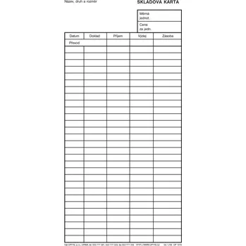 Tiskopis Optys - skladová karta malá 10 x 21 cm (1015), 100 ks