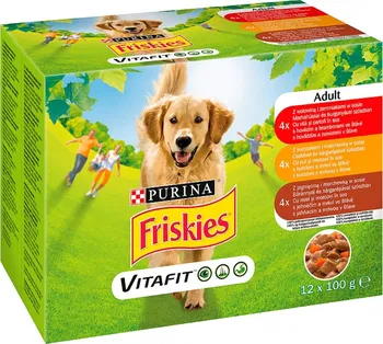 Krmivo pro psa Friskies Vitafit hovězí/kuřecí/jehněčí ve šťávě 12 x 100 g