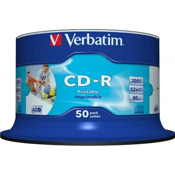 Optické médium Verbatim CD-R Printable - zapisovatelné, potisknutelné, 700 MB, 52x, 50 ks