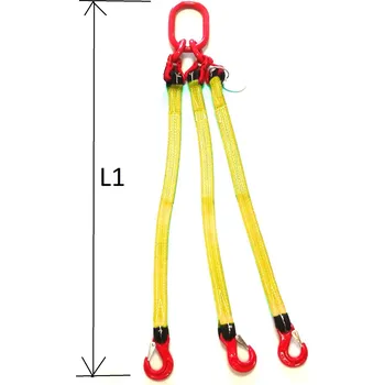 Upínací popruh Zvedací plochý pás třípramenný s okem a háky 6300kg HBG3-030-LHO, Délka pásu/smyčky 1 m