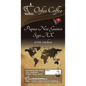 Káva Orfeo Coffee Papua New Guinea Sigri AX zrnková káva 250 g – Výběrová káva s bohatými ovocnými a květinovými tóny Orfeo Coffee Papua New Guinea Sigri AX zrnková káva pochází z renomovaných plantáží v Papui-Nové Guineji, kde jsou kávová zrna pěstována v nad