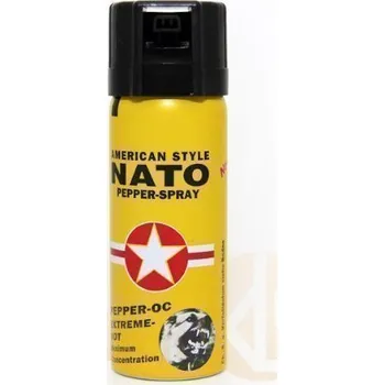 Sebeobrana Obranný pepřový sprej NATO 40 ml (ento pepřový sprej je vynikající prostředek pro sebeobranu. Pepřový sprej NATO vystříkne tenký paprsek pepřové tekutiny na vzdálenost 3-5 metrů. Jeho použití znamená technické KO i pro ty nejagresivnější útočníky.)