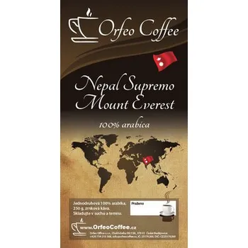 Káva Orfeo Coffee Nepal Supremo Mount Everest zrnková káva 250 g – Exkluzivní vysokohorská káva s jemnou chutí a bohatým aroma Orfeo Coffee Nepal Supremo Mount Everest zrnková káva pochází z vysokohorských plantáží v Nepálu, kde se pěstují vysoce kvalitní kávo
