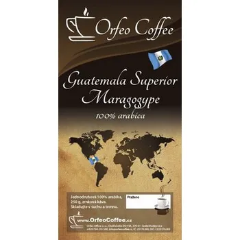 Káva Orfeo Coffee Guatemala Superior Maragogype zrnková káva 250 g – Výjimečná káva s velkými zrny a jemnou chutí Orfeo Coffee Guatemala Superior Maragogype zrnková káva pochází z guatemalských plantáží, kde se pěstují jedinečná kávová zrna Maragogype, známá s