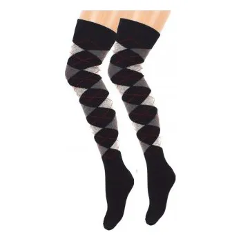 Dámské ponožky Nadkolenky káro, Velikost: UK- 4-7, EU ( 37-42 ), Barva Černá Gift3 1672
