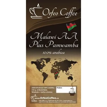 Káva Orfeo Coffee Malawi AA Plus Pamwamba zrnková káva 250 g – Prémiová africká káva s jemnou kyselostí a ovocnými tóny Orfeo Coffee Malawi AA Plus Pamwamba zrnková káva pochází z malawských plantáží, kde jsou pěstována kávová zrna nejvyšší kvality AA Plus. Ta