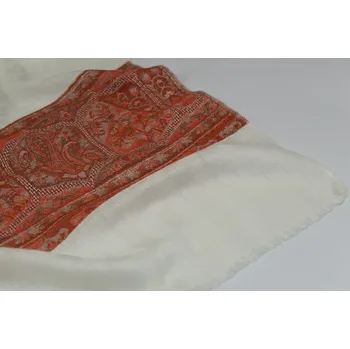 Šála Vlněná vzorovaná šála - smetanová a oranžovo hnědá s ornamenty