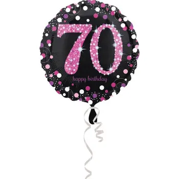 Balónek Fóliový balonek č. 70 - černo-růžový, kulatý, 43 cm