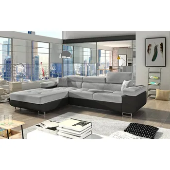 Sedací souprava Rozkládací rohová sedačka ARMANI šedá / černá