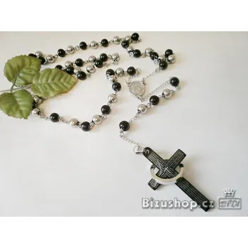 Růženec Růženec z chirurgické oceli s černým křížkem s otčenášem 177153
